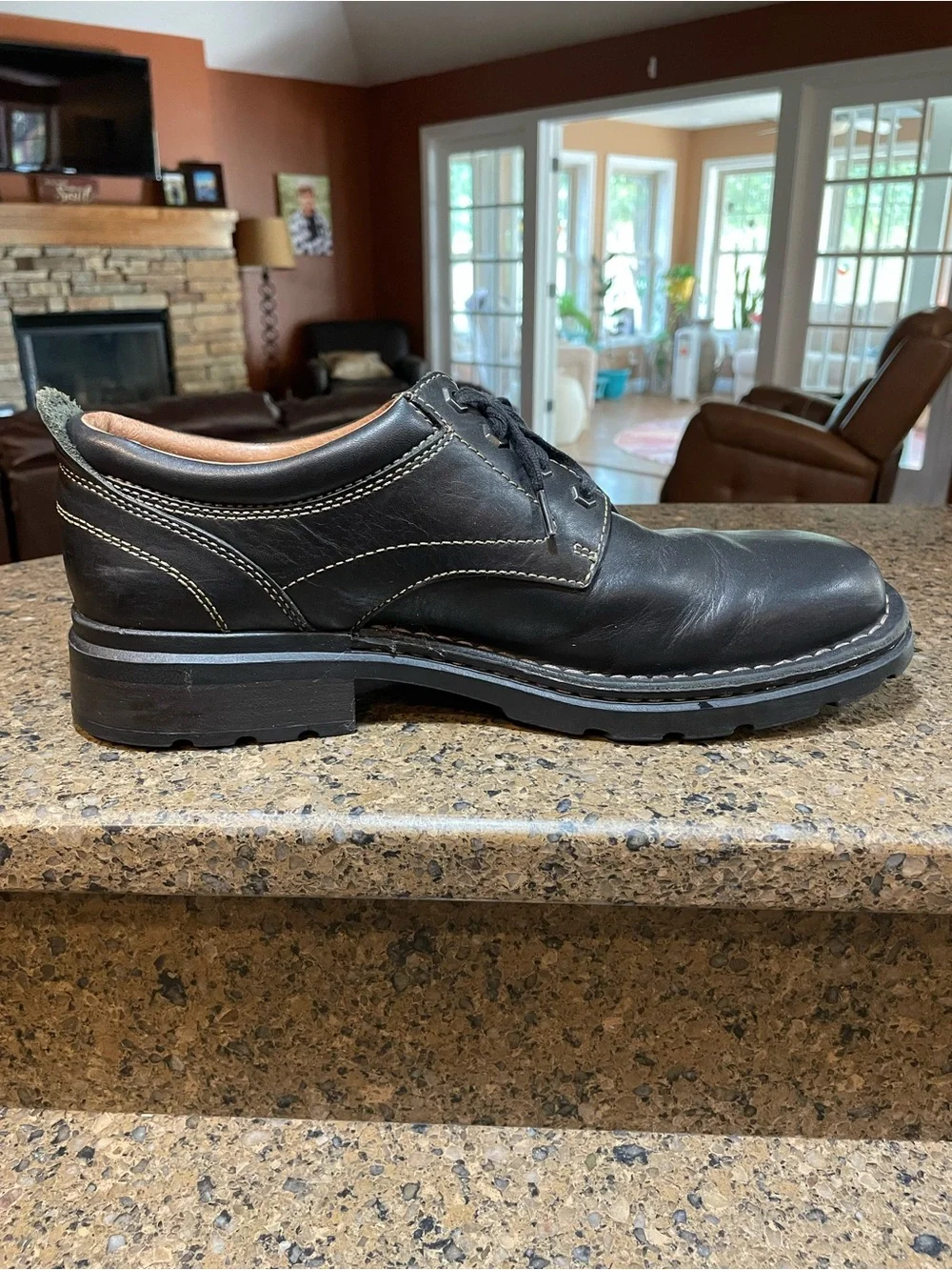 Clarks Un.Ravel Sz 12 Black Leather Business Casual Breathable Rugged Work Shoe